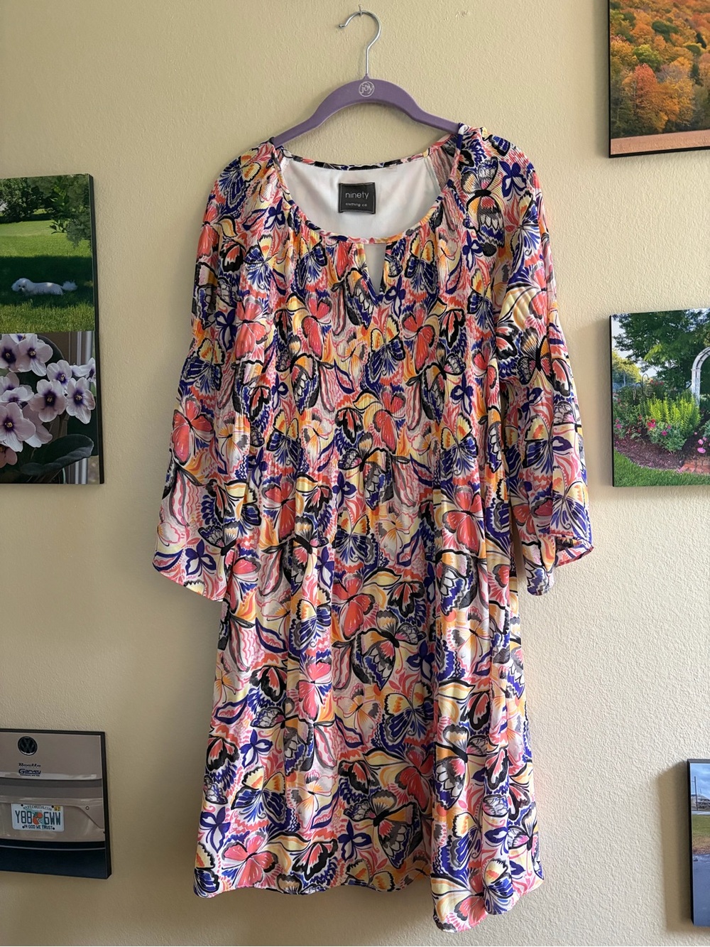 Ninety Coral, Navy & Yellow Floral Midi Dress